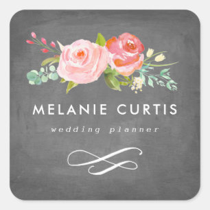 Rose Garden Floral Chalkboard Business Square Sticker