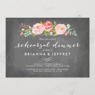 Rose Garden Floral Chalkboard Rehearsal Dinner Invitation