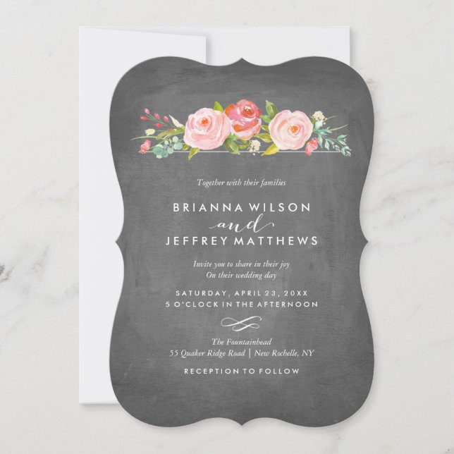 Rose Garden Floral Chalkboard Wedding Invitation (Front)