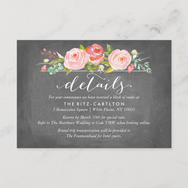 Rose Garden Floral Details Wedding Card (Front)