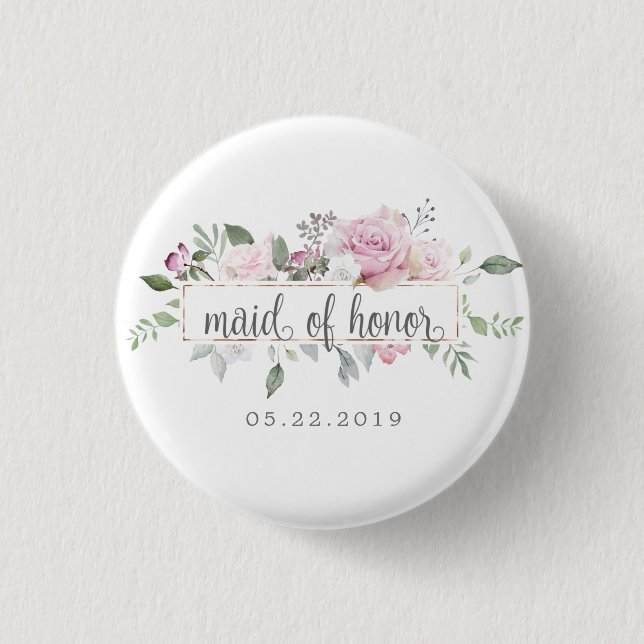 Rose Garden floral Maid Of Honor Button (Front)