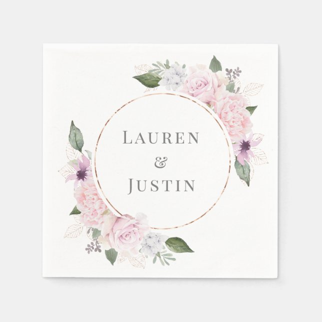 Rose Garden Floral Monogram Paper Napkin (Front)