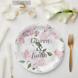 Rose Garden Floral Monogram Wedding Paper Plate