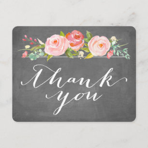 Rose Garden Floral Thank You Chalkboard Flat Card