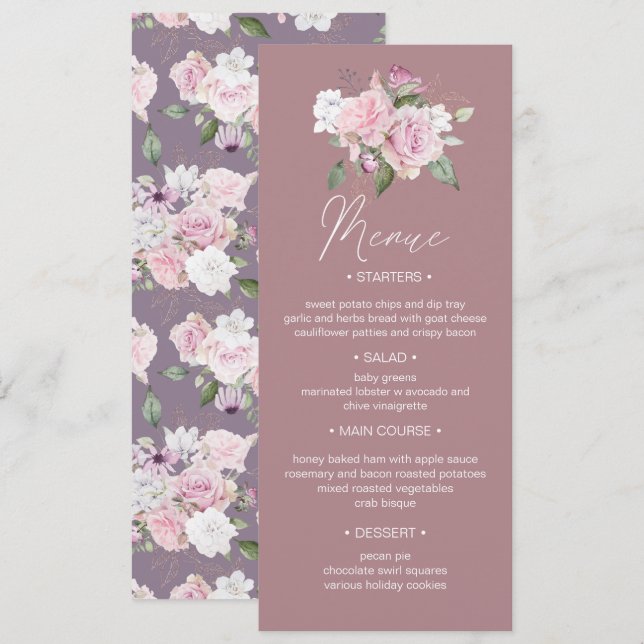 Rose Garden floral Wedding Dinner Menue Invitation (Front/Back)