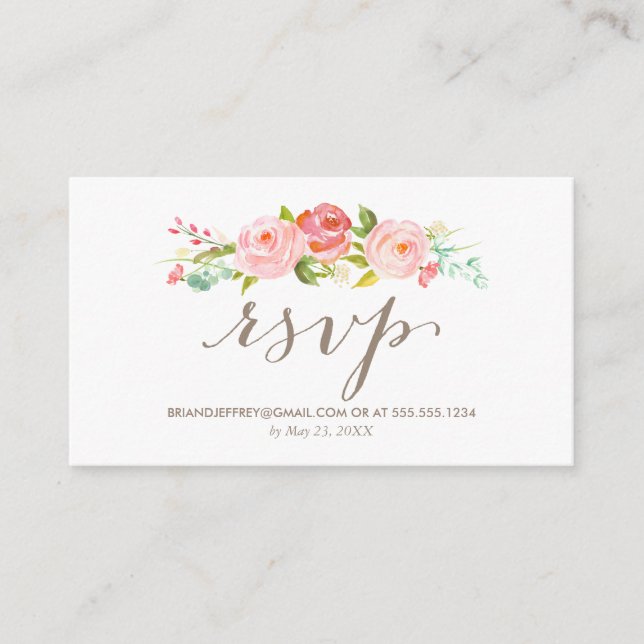 Rose Garden Floral Wedding Email RSVP Enclosure Card (Front)