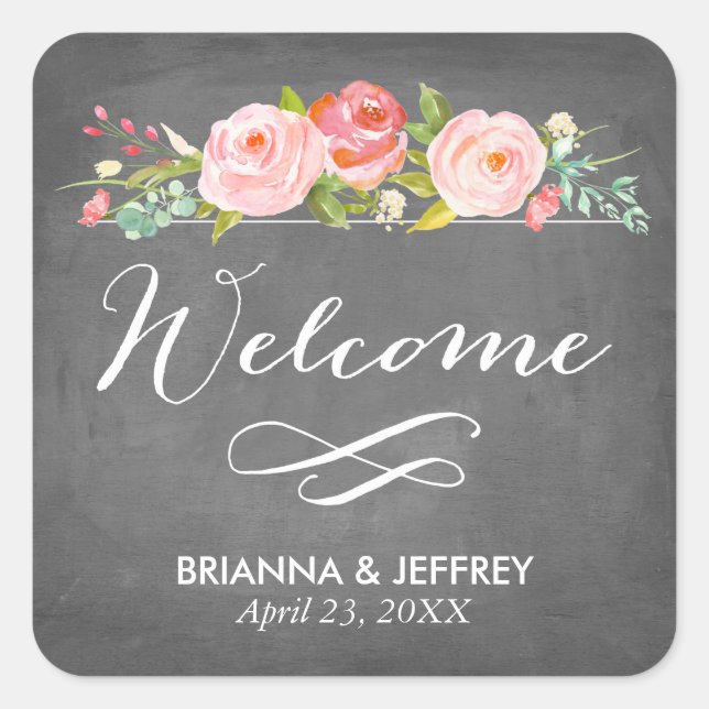 Rose Garden Floral Wedding Favour Labels Square (Front)