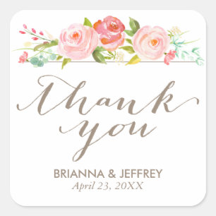 Rose Garden Floral Wedding Favour Labels Square
