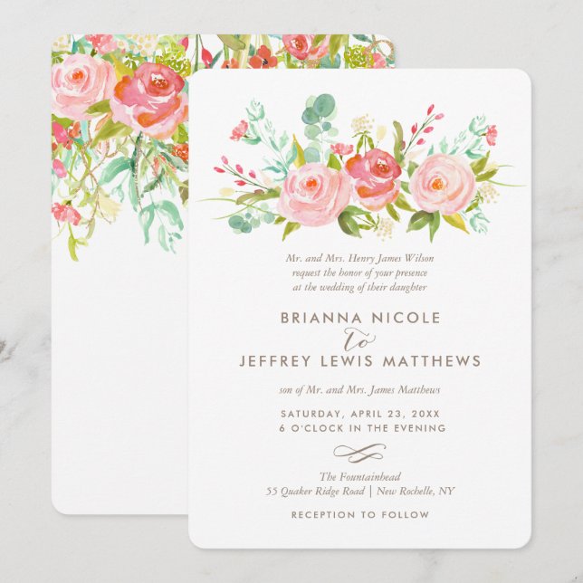 Rose Garden Floral Wedding Invitation (Front/Back)