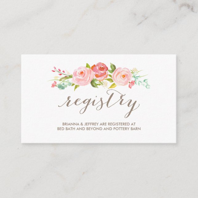 Rose Garden Floral Wedding Registry Card (Front)