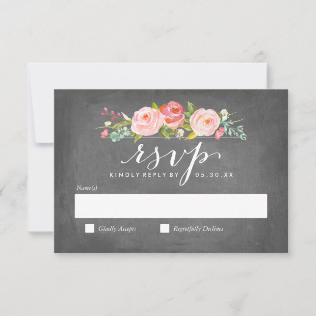 Rose Garden Floral Wedding RSVP Card (Front)