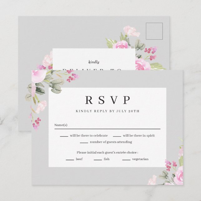 Rose Garden Floral Wedding RSVP Reply Card (Front/Back)