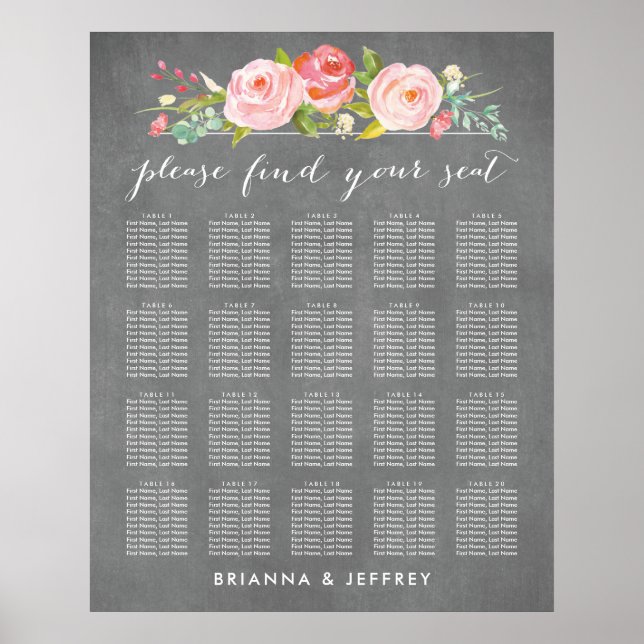 Rose Garden Floral Wedding Seating Chart (Front)