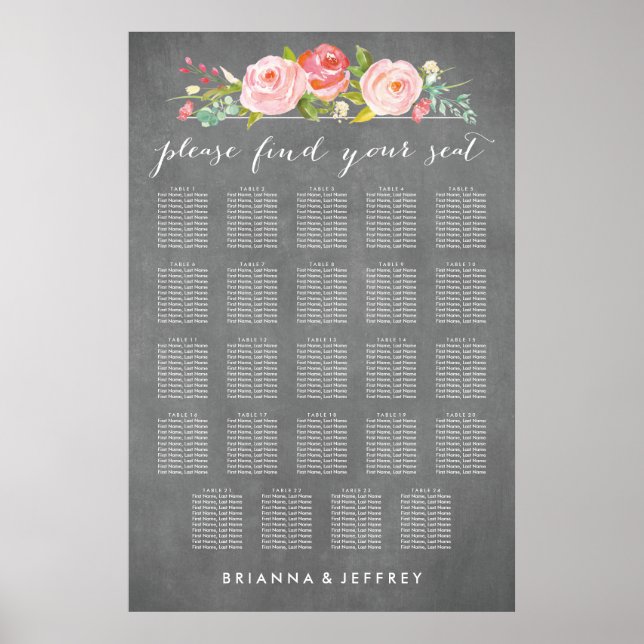 Rose Garden Floral Wedding Seating Chart (Front)