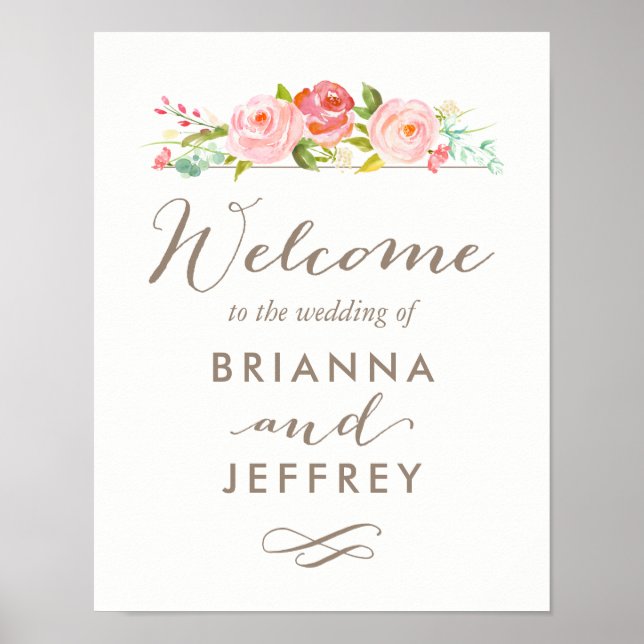 Rose Garden Floral Wedding Welcome Sign (Front)