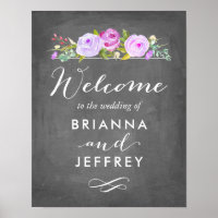 Rose Garden Floral Wedding Welcome Sign Chalkboard