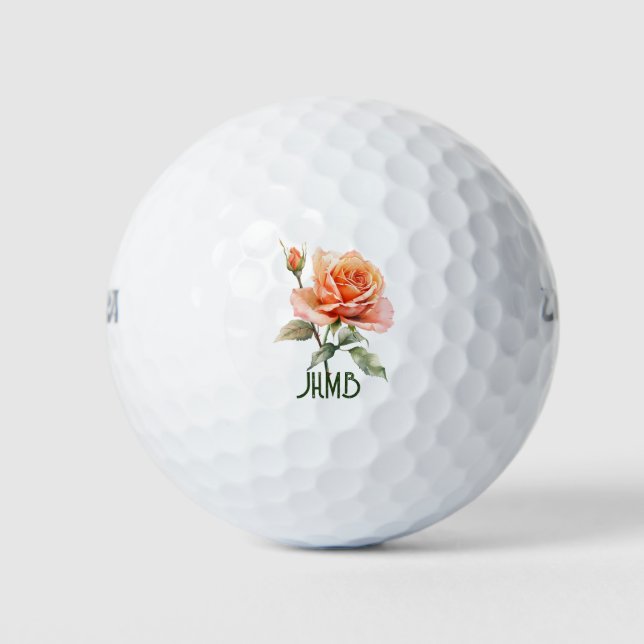 Rose Garden Flower Monogram Art Golf Balls (Front)