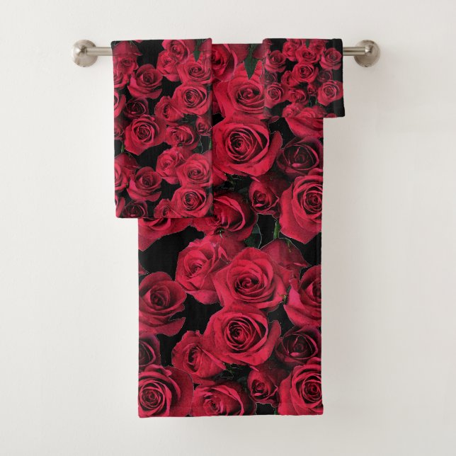 Rose Garden Flowers Red Floral Towel Set (Insitu)