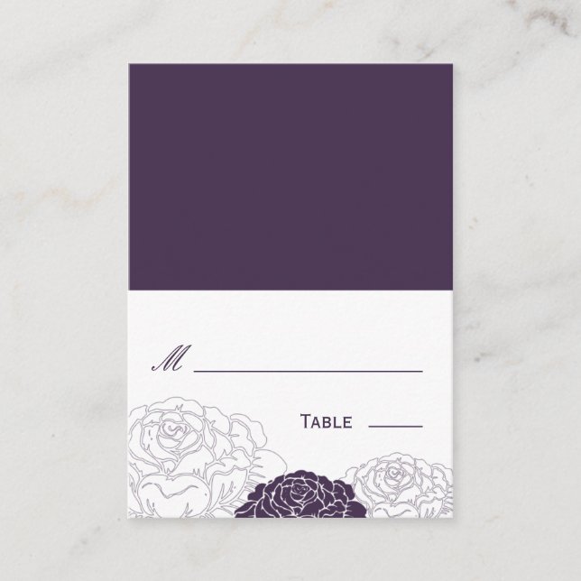 Rose Garden Folded Wedding Place Card - Purple (Front)