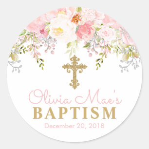 Rose Garden Girl Baptism Favour Tag Stickers