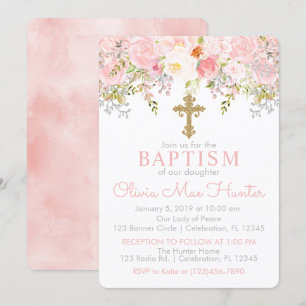 Rose Garden Girl Baptism Invitation