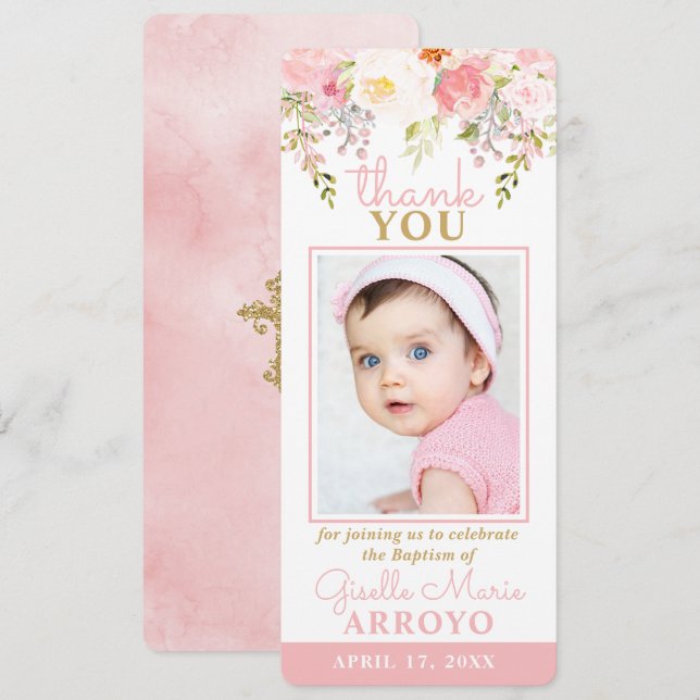 Rose Garden Girl Baptism Photo Bookmark Thank You  Invitation (Front/Back)