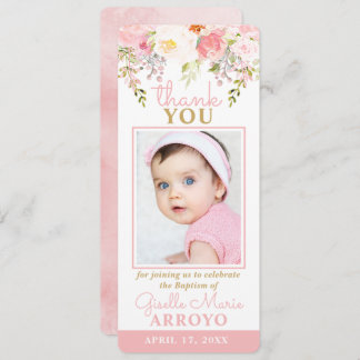 Rose Garden Girl Baptism Photo Bookmark Thank You Invitation