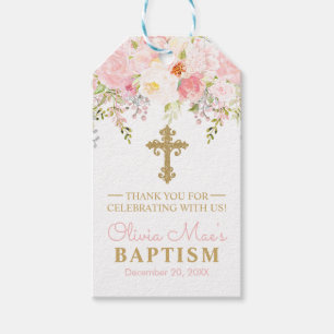 Rose Garden Girl Baptism Pink & Gold Favour Gift Tags
