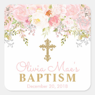 Rose Garden Girl Baptism Square Stickers