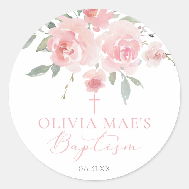 Rose Garden Girl Boho Baptism Classic Round Sticker (Front)