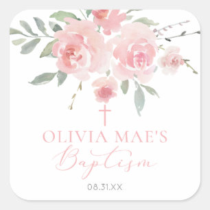 Rose Garden Girl Boho Baptism Square Sticker