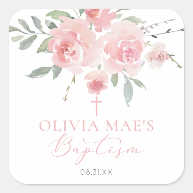 Rose Garden Girl Boho Baptism Square Sticker (Front)
