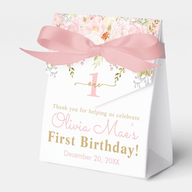 Rose Garden Girl First Birthday Personalised Favour Box (Front Side)