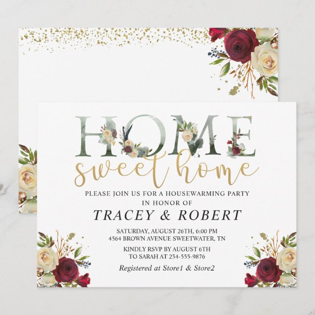 Rose Garden Home Sweet Home Housewarming Invite (Front/Back)