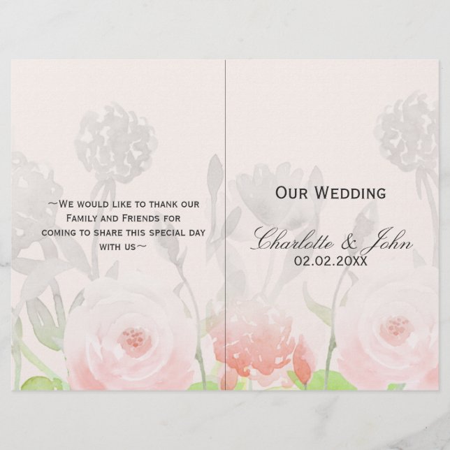 Rose Garden Modern Floral wedding program (Front)