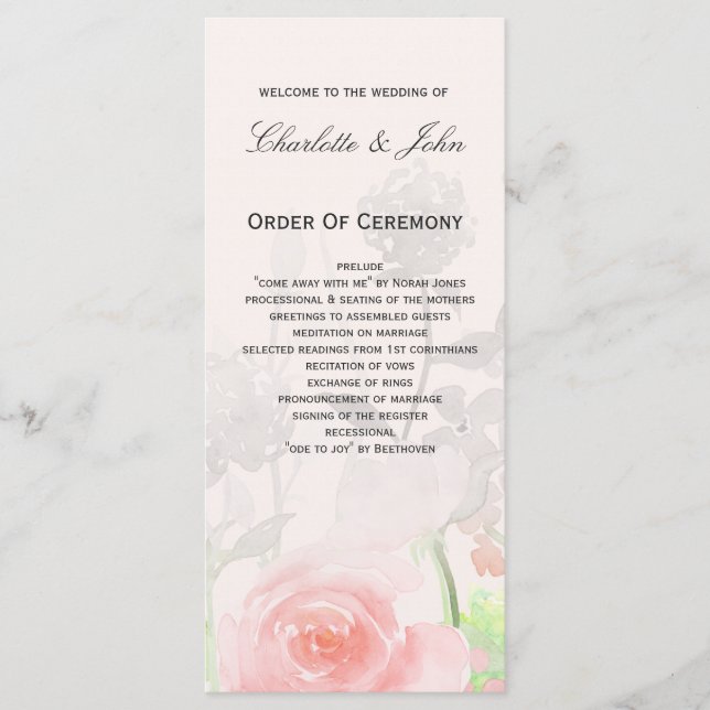 Rose Garden Modern Floral wedding programs Programme (Front)