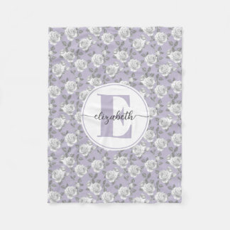 Rose Garden Monogram Lavender Fleece Blanket