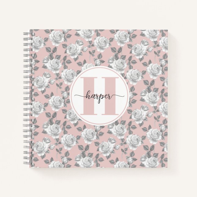 Rose Garden Monogram Pink Notebook (Front)