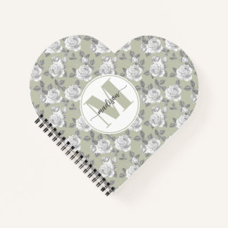 Rose Garden Monogram Sage Green Notebook