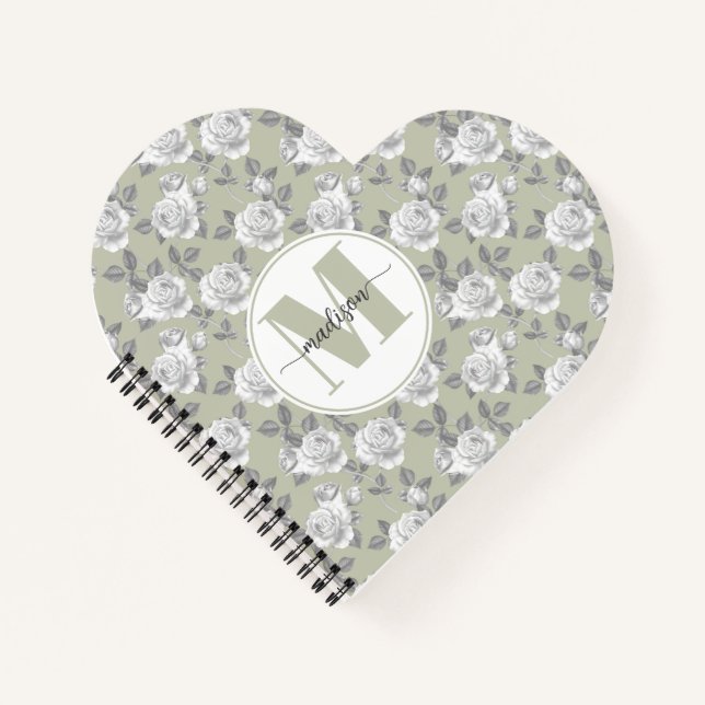 Rose Garden Monogram Sage Green Notebook (Front)