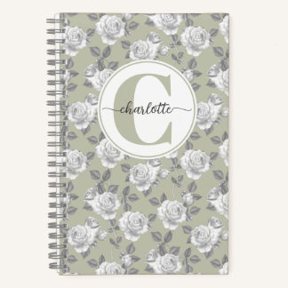 Rose Garden Monogram Sage Green Notebook