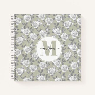 Rose Garden Monogram Sage Green Notebook