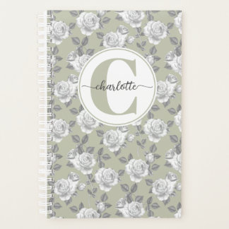 Rose Garden Monogram Sage Green Planner