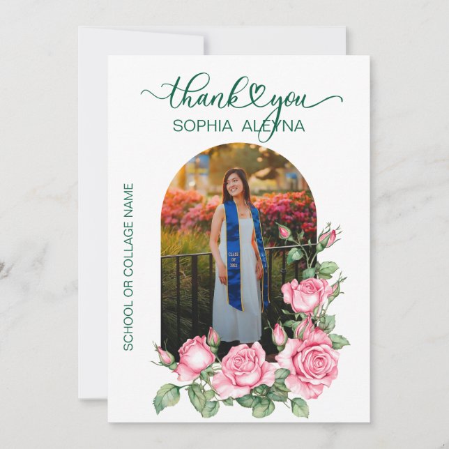 Rose Garden Photo Graduation Thank You Card (Front)