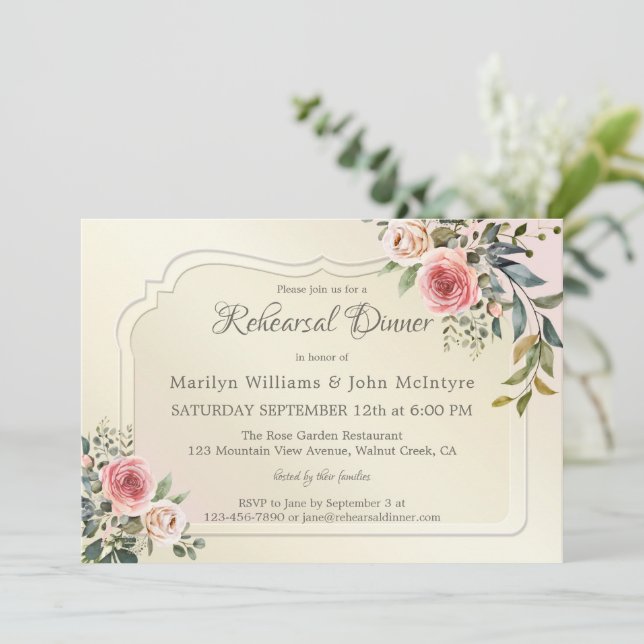 Rose Garden Photo Wedding Rehearsal Dinner Invitation (Standing Front)