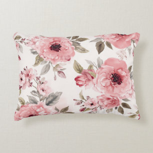 Rose Garden Pink Watercolor Floral Blush Botanical Decorative Cushion