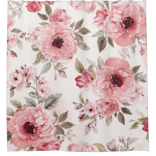 Rose Garden Pink Watercolor Floral Blush Botanical Shower Curtain