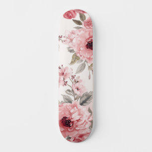 Rose Garden Pink Watercolor Floral Blush Botanical Skateboard