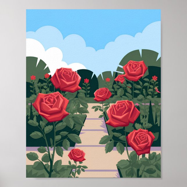 Rose Garden Poster – Minimalist Flat Vector Floral (Front)