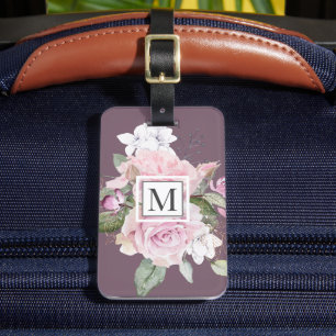 Rose Garden Purple Monogram Luggage Tag